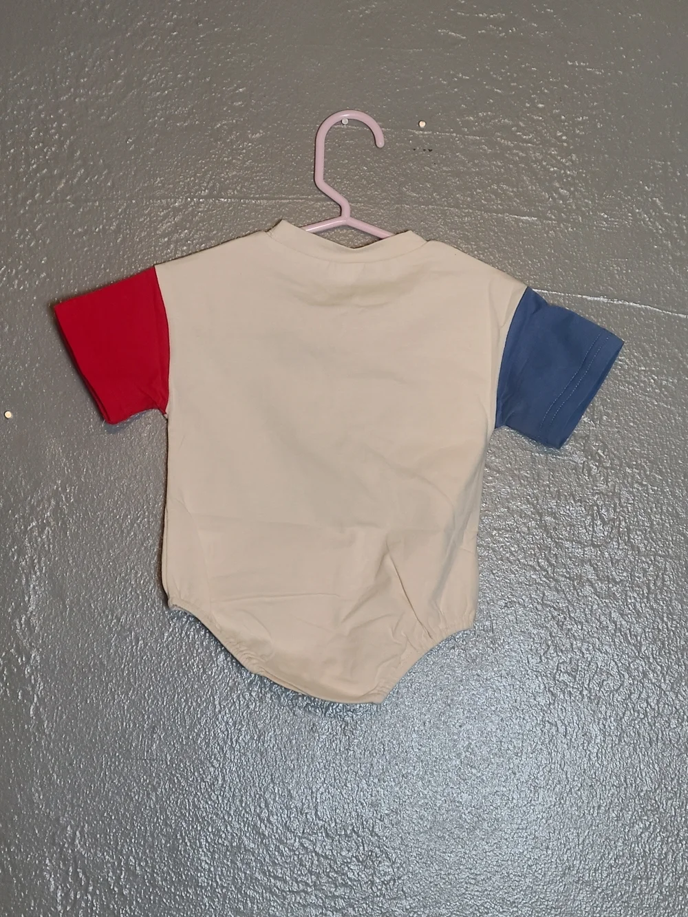 All American Dude Beige Cute One-Piece with Red & Blue Sleeves Size 0-3 Months